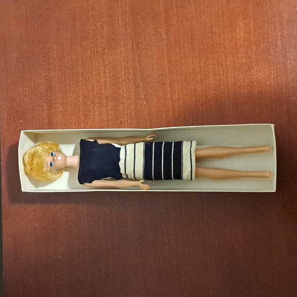 White Ginger Bubble Cut Barbie Doll 1962 Midge Doll Black White Dress